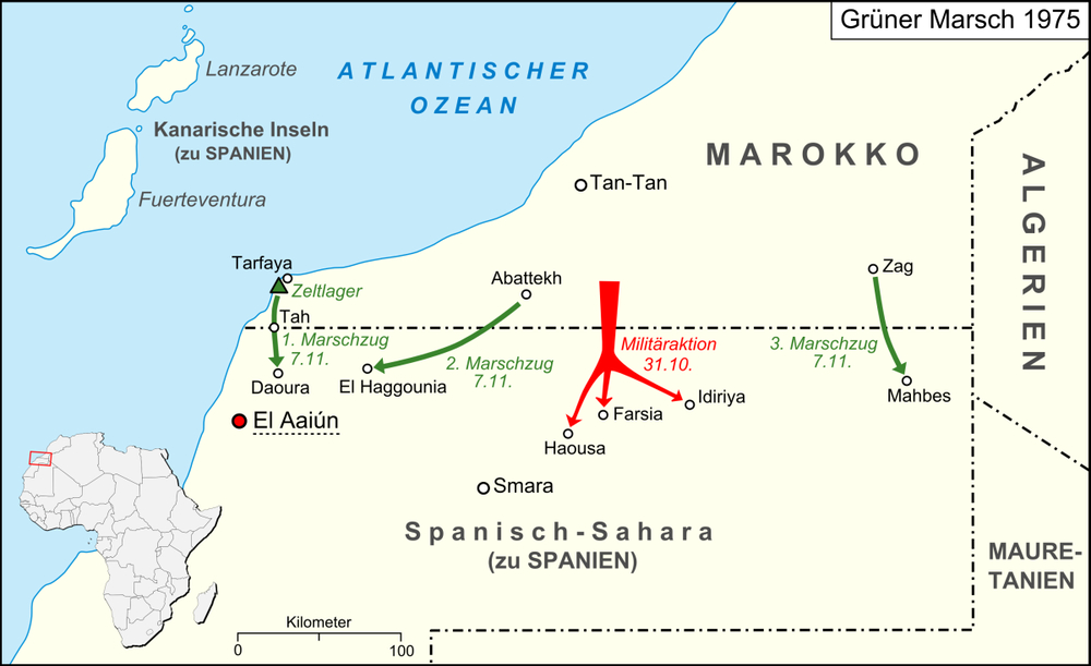 King Hassan II's call for Western Sahara reintegration led to Green March.