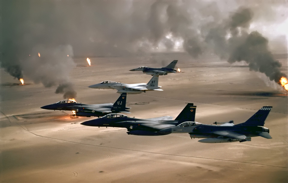 Operation Desert Storm: UN mandate leads to Kuwait liberation through coalition military action.