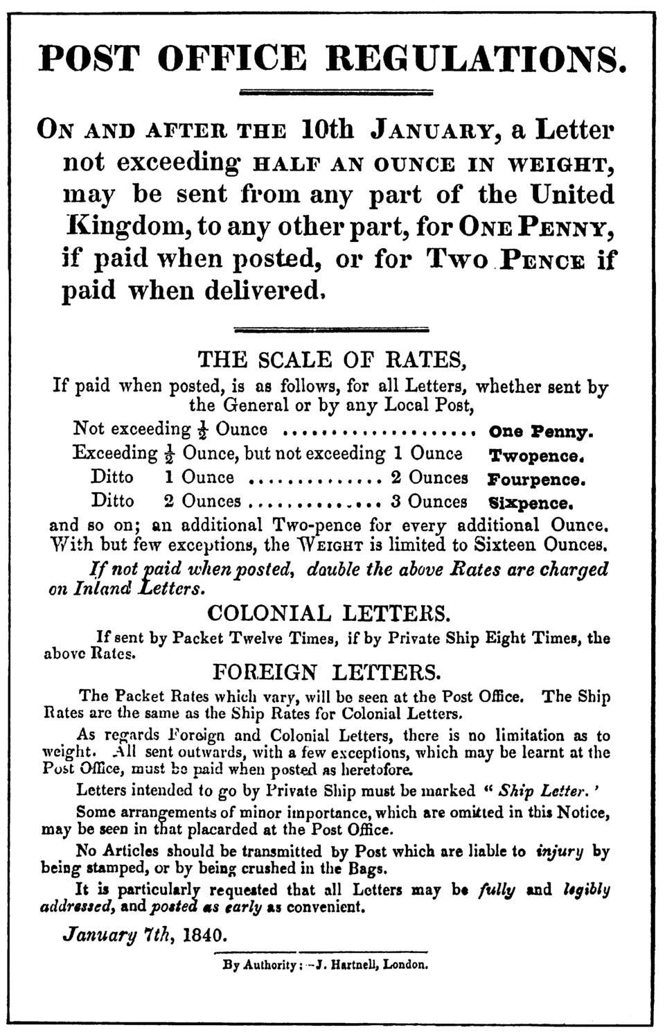 Introduction of Uniform Penny Postage Reform