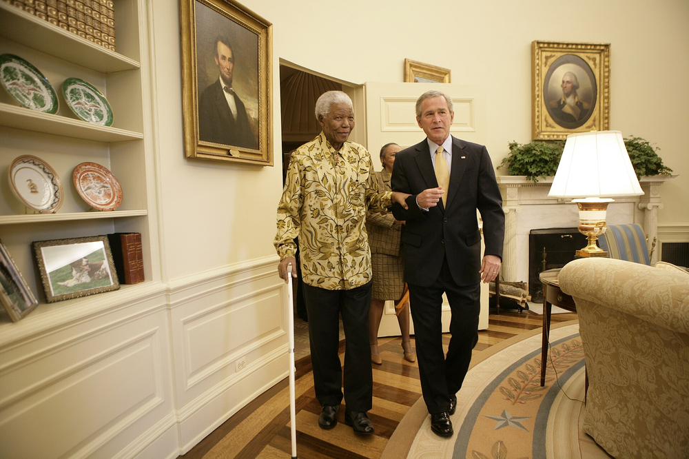 Nelson Mandela Met President George W. Bush in the Oval Office During a 2005 Visit to Washington