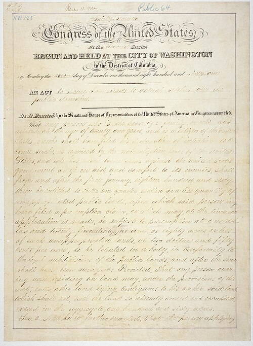 Homestead Act and Land Distribution Under Lincoln