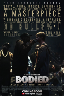 Eminem-produced film "Bodied" delves into the world of battle rap with social commentary.