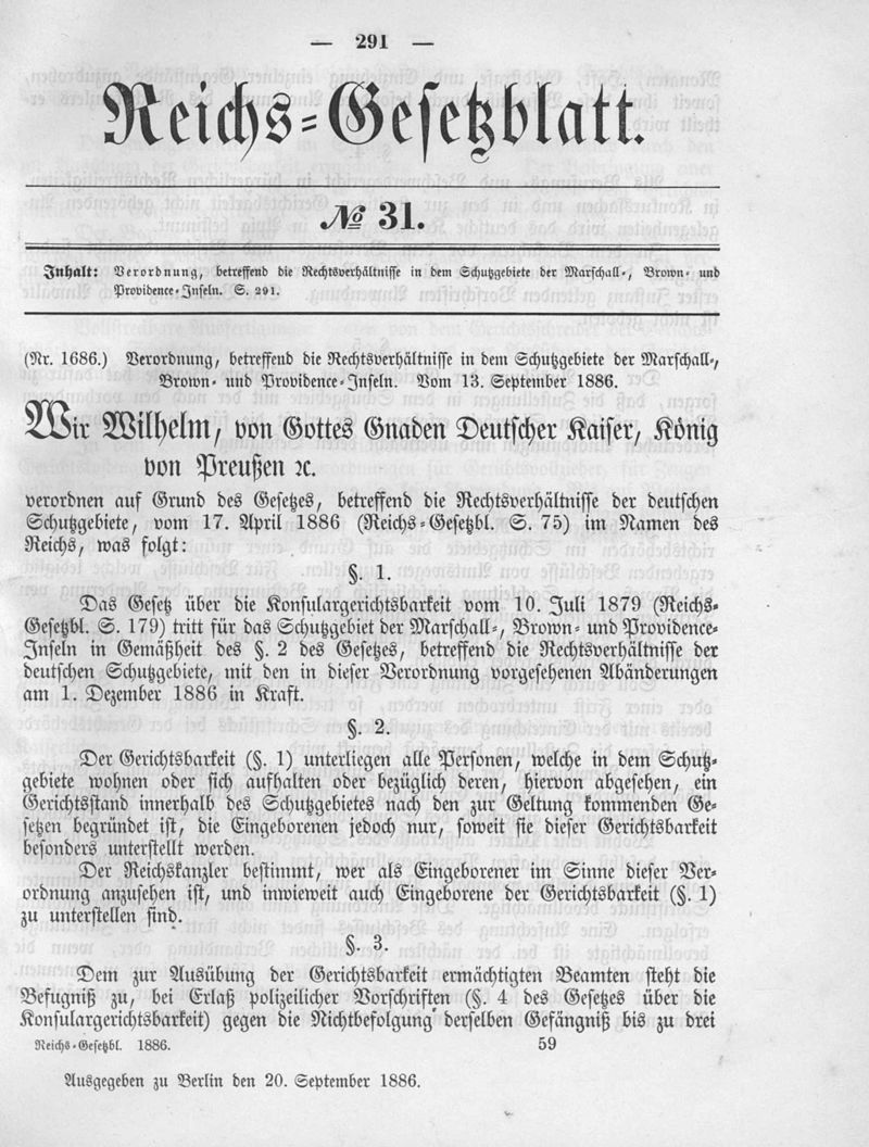 Moment image for German Chancellor Otto von Bismarck authorizes annexation of the Marshall Islands