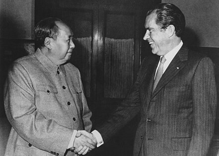 Moment image for President Nixon's visit to China to establish diplomatic relations is a historic milestone.