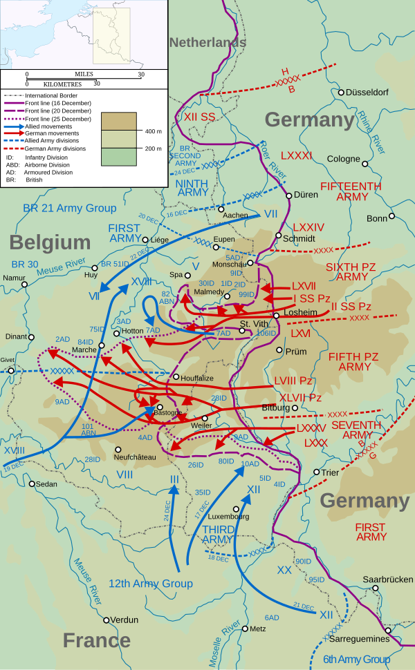 Moment image for The Battle of the Bulge: German offensive targets Allied forces in Belgium, risking division.