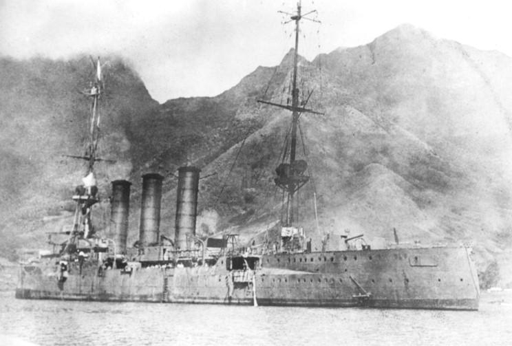 Moment image for German cruiser Dresden scuttled by Royal Navy after Battle of Falkland Islands in Chilean waters.