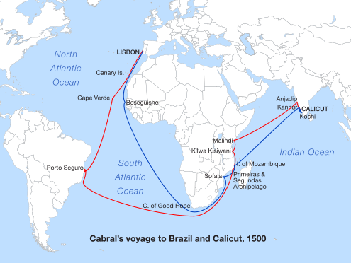 Moment image for Pedro Alvares Cabral's discovery voyage to Brazil, a significant historical event.