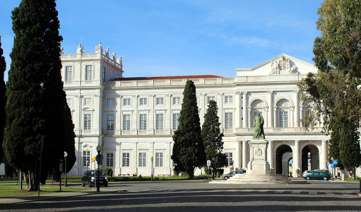 Moment image for Construction commences for Lisbon's Ajuda National Palace, showcasing Baroque architectural style popular in the country.
