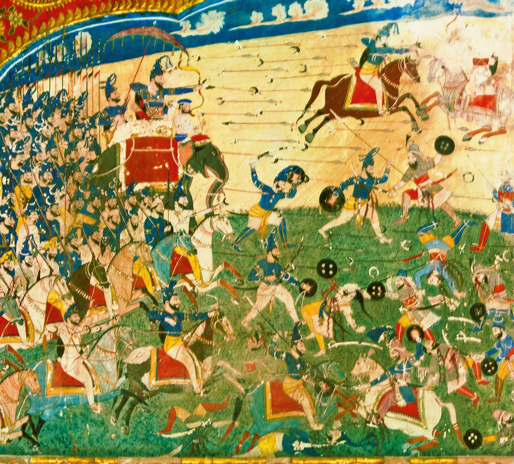 Moment image for Battle of Nowshera: Sikh Khalsa victory over Durrani forces, capturing Peshawar Valley in historical battle.