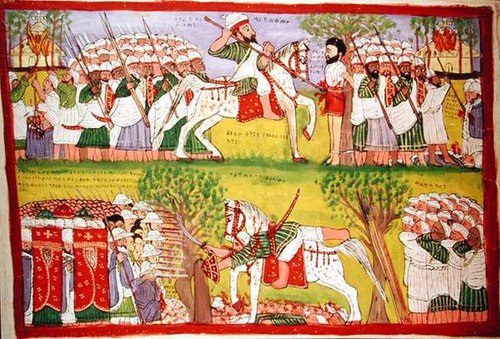 Moment image for Imam Ahmad Gragn's defeat and death in the Battle of Wayna Daga against the Abyssinian forces.