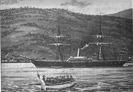 Moment image for First steam vessel, HMS Driver, arrives in New Zealand waters.