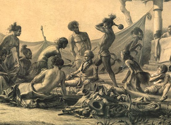 Moment image for Marion du Fresne's death at Tacoury's Cove.