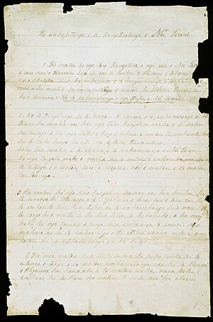 Moment image for Declaration of Independence of New Zealand by the "Confederation of United Tribes" signed by 34 northern chiefs (and later by another 18).