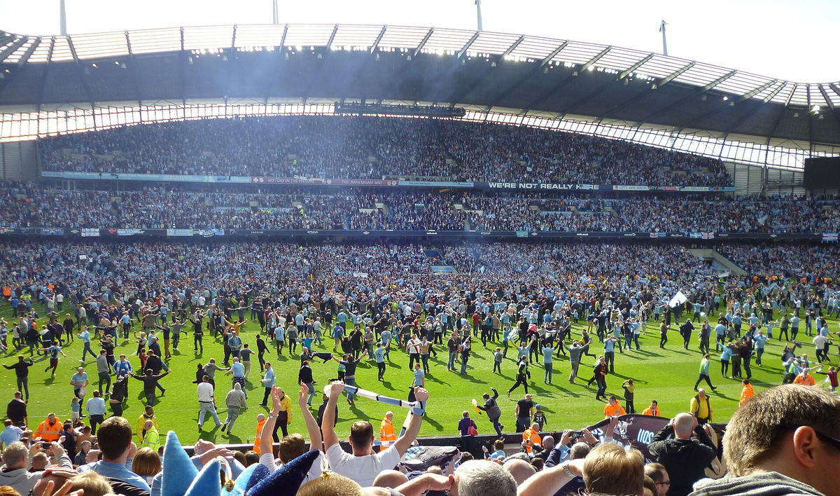 Moment image for Manchester City clinch league title in a challenging pandemic-adapted season.