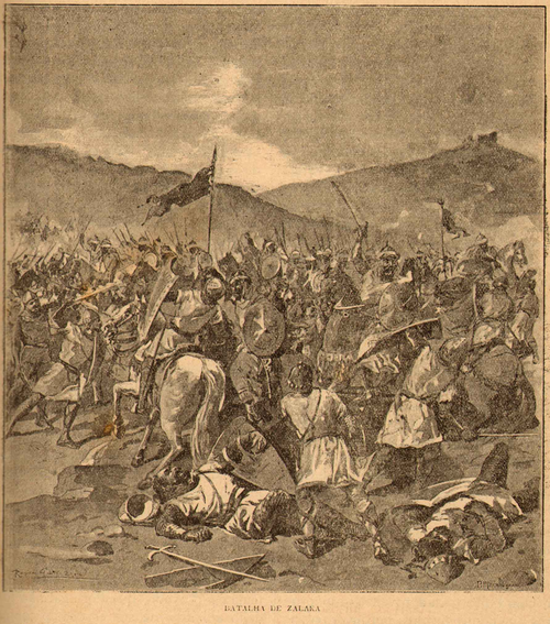 Moment image for Yusuf ibn Tashfin led a coalition of taifas and defeated Leon, Castile, and Aragon in a battle near Badajoz.