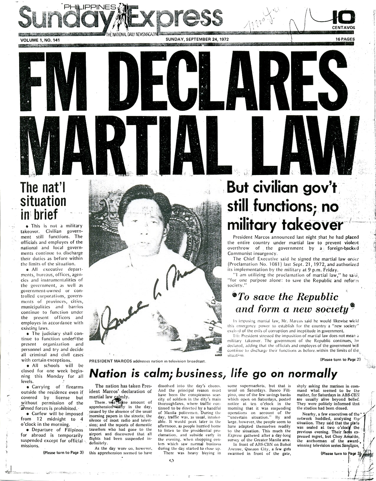 Moment image for President Ferdinand Marcos Declares Martial Law
