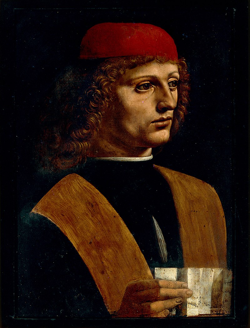Moment image for Leonardo da Vinci's "Portrait of a Musician": an enigmatic study of human emotion and identity.