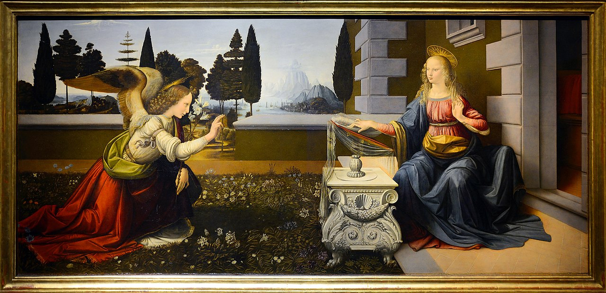 Moment image for Leonardo da Vinci's Annunciations: Masterpieces of the Renaissance and his developing talent.