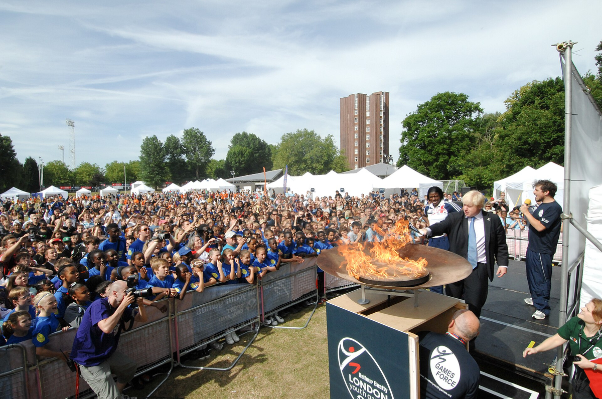 Moment image for Boris Johnson lights the flame at the 2010 London Youth Games