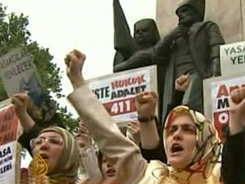 Moment image for Protest against university headscarf policy